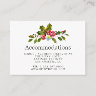 Carte D'accompagnement Hébergement floral de mariage de Noël au houx