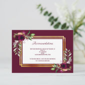 Carte D'accompagnement hébergement mariage boho bordeaux fleuri (Debout devant)