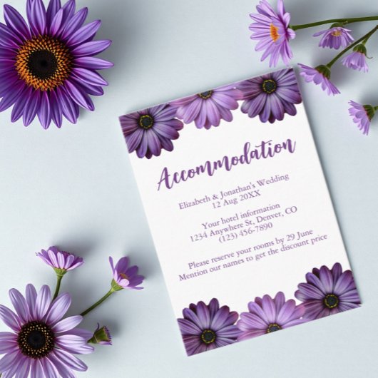 Carte D'accompagnement Hébergement Mariage Floral Violet