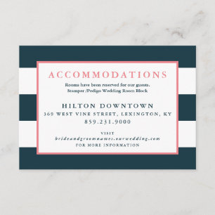 Carte D'accompagnement Hébergement Mariage moderne Marine et White Stripe