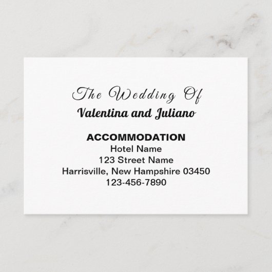 Carte D'accompagnement Hébergement Mariage noir et blanc (Devant)