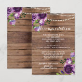 Carte D'accompagnement Hébergement Rustique Mariage Fleurs Bois Violet (Devant / Derrière)