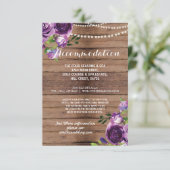 Carte D'accompagnement Hébergement Rustique Mariage Violet Fleurs en Bois (Debout devant)