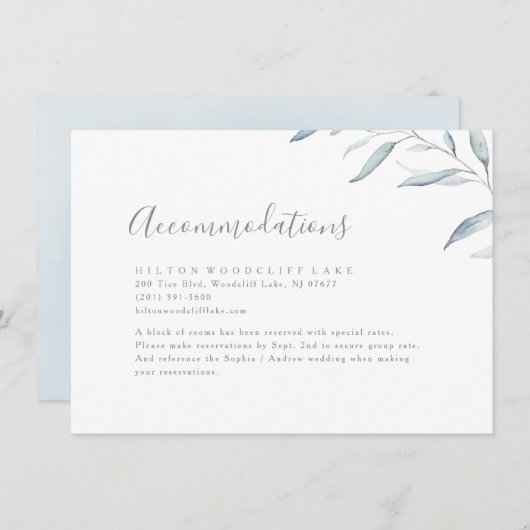 Carte D'accompagnement Hébergement vert minimal bleu poussiéreux (Devant / Derrière)