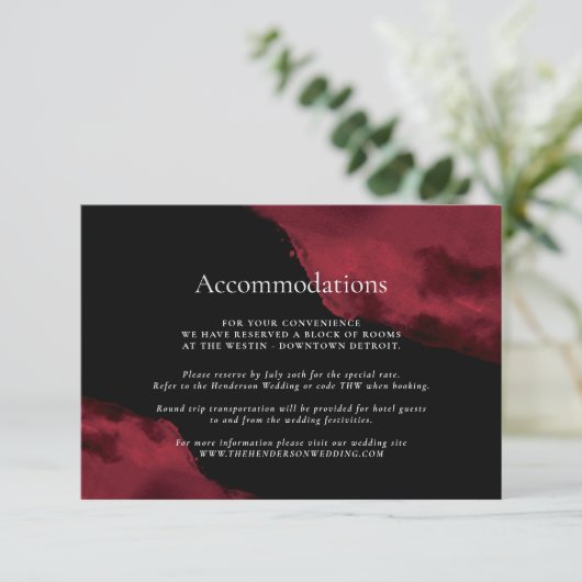 Carte D'accompagnement Hébergements aquarelle rouge romantique (Debout devant)