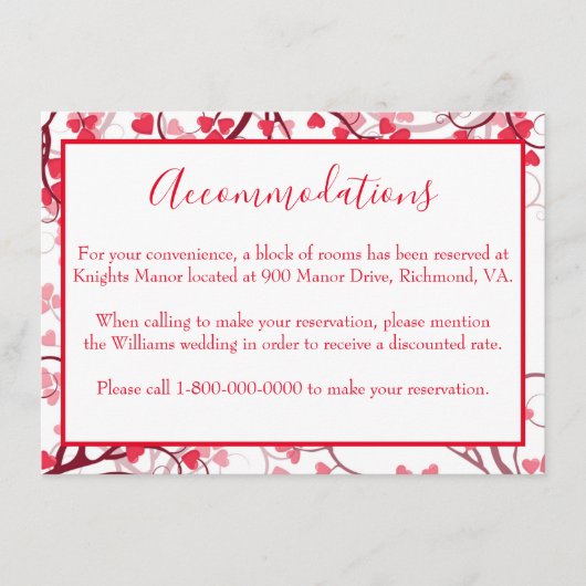 Carte D'accompagnement Hébergements charmants coeurs rouges (Devant)