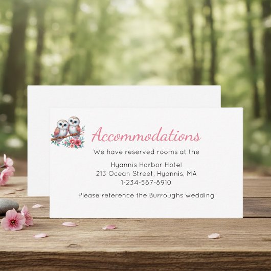 Carte D'accompagnement Hébergements de mariage bohème rustique avec hibou