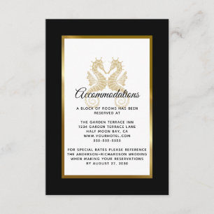 Carte D'accompagnement Hébergements de mariage élégants hippocampes en or