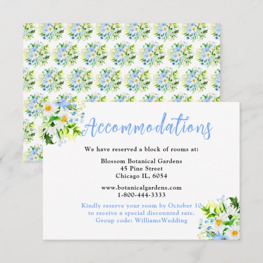 Carte D'accompagnement Hébergements de mariage Myosotis et marguerites (Devant / Derrière)