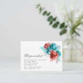 Carte D'accompagnement Hébergements de mariage turquoise et corail espagn (Debout devant)