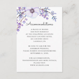 Carte D'accompagnement Hébergements floraux mariages. Fleurs violettes