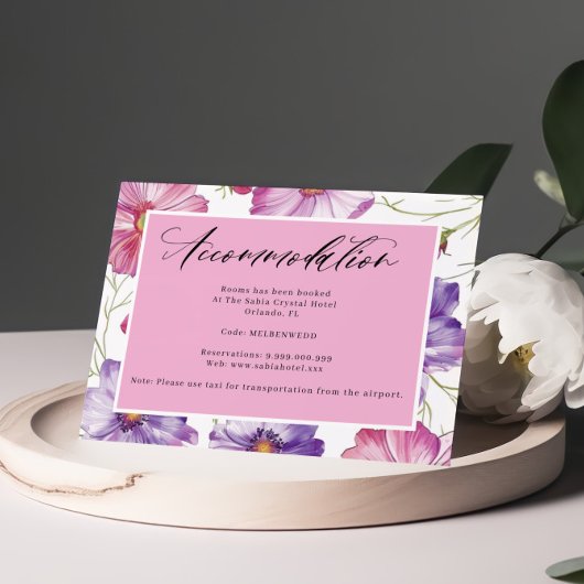 Carte D'accompagnement Hébergements manuscrits violet rose