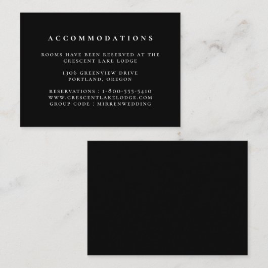 Carte D'accompagnement Hébergements Mariage couleur noire (Devant / Derrière)