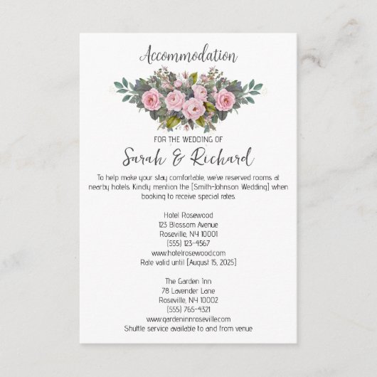 Carte D'accompagnement Hébergements Mariage Floraux (Devant)