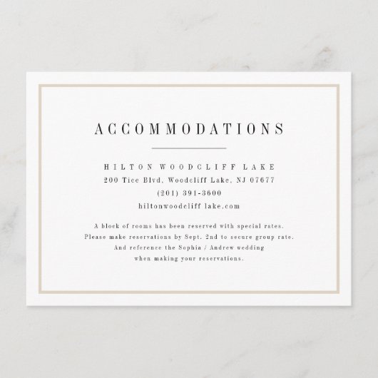 Carte D'accompagnement Hébergements mariage minimalistes sophistiqués (Devant)