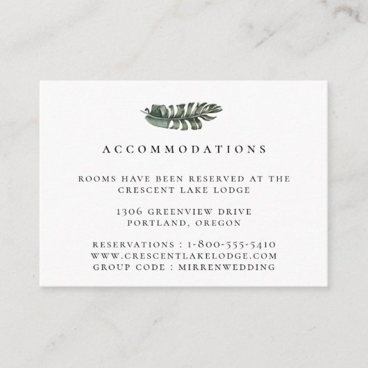 Carte D'accompagnement Hébergements Mariage Tropical Moderne (Devant)