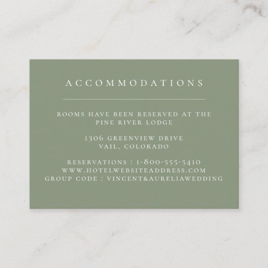 Carte D'accompagnement Hébergements Mariages en vert Sage couleur solide (Devant)