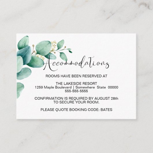 Carte D'accompagnement Hébergements Mariages Eucalyptus (Devant)