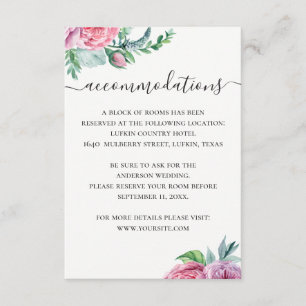 Carte D'accompagnement Hébergements mariages fleuris en bois d'aquarelle