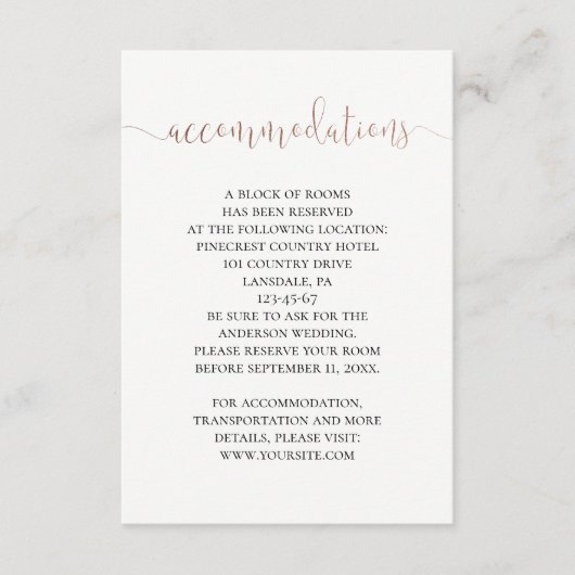 Carte D'accompagnement Hébergements mariages or. Des détails modernes (Devant)