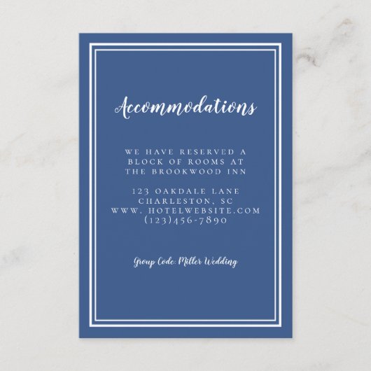 Carte D'accompagnement Hébergements Simple Moderne Bleu Blanc Mariage (Devant)