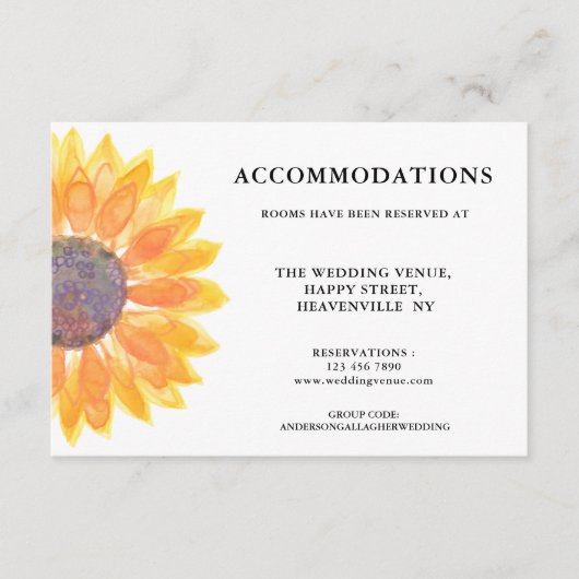 Carte D'accompagnement Hébergements Tournesol Simple (Devant)