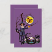 Carte D'accompagnement Heure de fête d'Halloween en violet (Devant / Derrière)