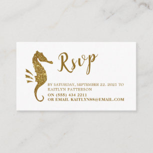 Carte D'accompagnement Hippocampe avec paillettes dorées RSVP