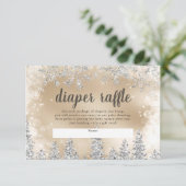 Carte D'accompagnement Hiver argent neige pin or diaper tombole bébé (Debout devant)