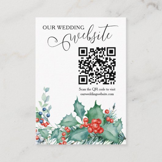 Carte D'accompagnement Hiver Mariage Holly Pine Website QR Code (Devant)