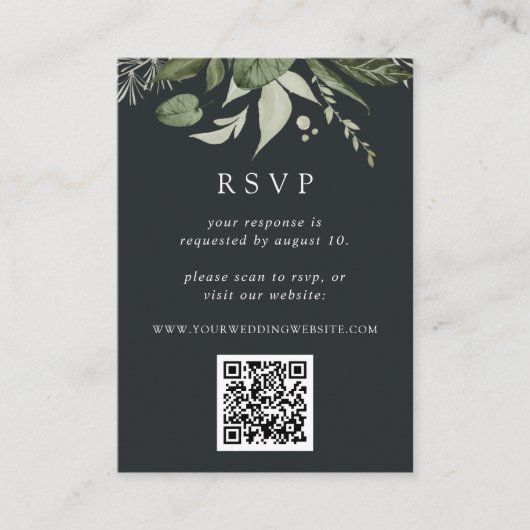 Carte D'accompagnement Hiver Meadow Green Botanical QR Code Mariage RSVP (Devant)