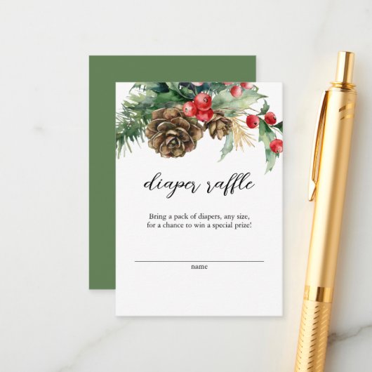 Carte D'accompagnement Hiver Noël À feuillage persistant Déchets Raffle (Devant/Arrière en situation)