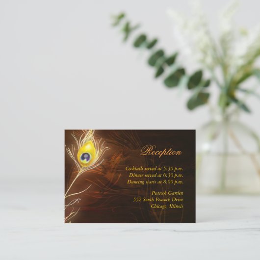 Carte D'accompagnement Hiver Peacock Feather Mariage Réception (Debout devant)