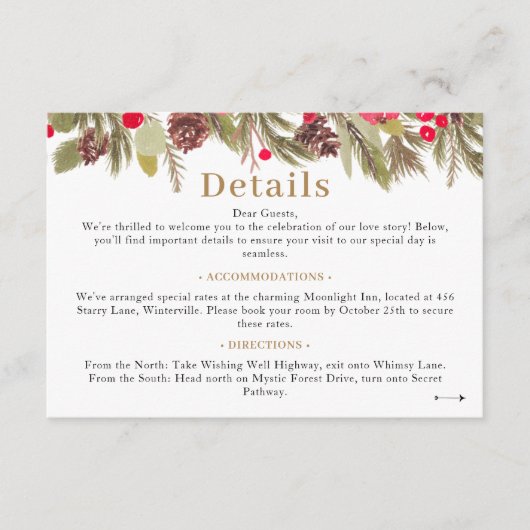 Carte D'accompagnement Hiver pin élégance rouge vert détails Mariage (Devant)