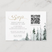 Carte D'accompagnement Hiver Pine Forêt Sage QR Code Mariage RSVP (Devant)