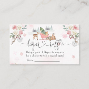Carte D'accompagnement Hiver Pink Woodland Animaux Fille Déchets Raffle