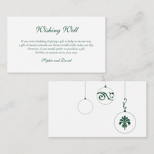 Carte D'accompagnement Hiver Vert Noël Bauble Wishing well (Devant / Derrière)