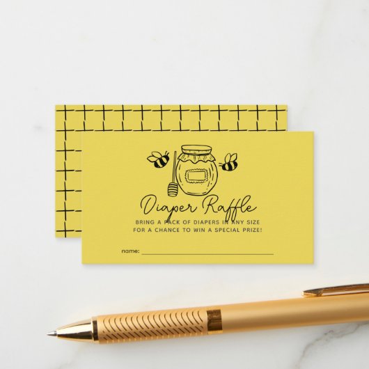 Carte D'accompagnement Honey Jar & Bees Baby Shower Diaper Raffle Ticket (Devant/Arrière en situation)