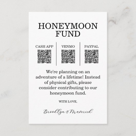 Carte D'accompagnement Honeymoon Fund QR Code Enclosure Card (Devant)