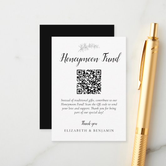Carte D'accompagnement Honeymoon Fund Wedding QR Code Minimal Elegant (Devant/Arrière en situation)
