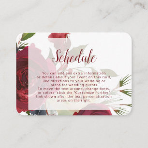 Carte D'accompagnement Horaire du Mariage floral du manoir Mistletoe