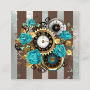 Carte D'accompagnement Horloge à vapeur et Roses turquoise sur le sol