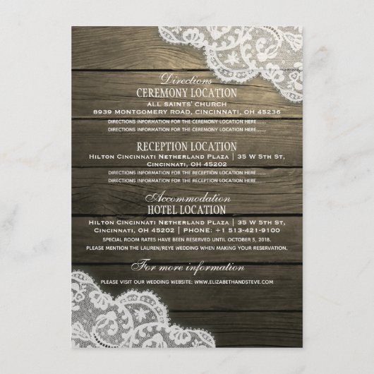 Carte D'accompagnement Horseshoe Heart Mariage campagnard Information Dét (Dos)