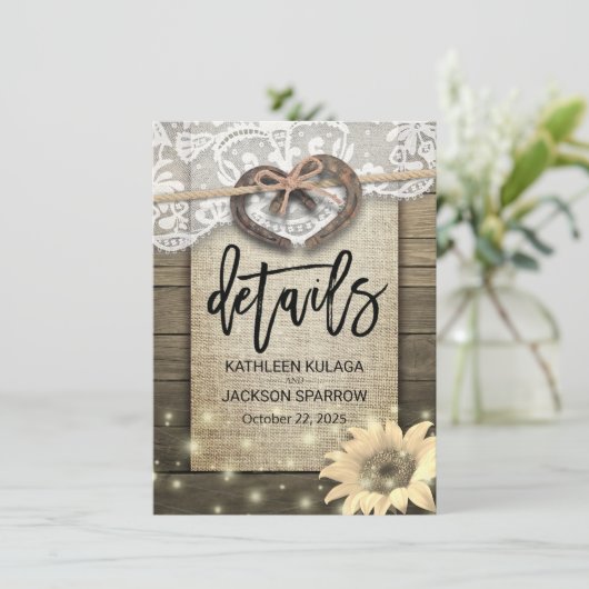 Carte D'accompagnement Horseshoe Heart Mariage campagnard Information Dét (Debout devant)