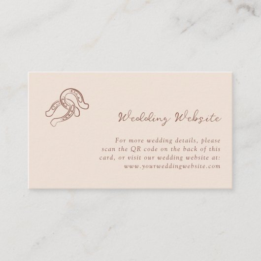 Carte D'accompagnement Horseshoe neutre | Code QR du site web mariage (Devant)