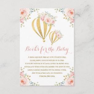 Carte D'accompagnement Hot Air Balloon Blush Rose Floral Livres pour bébé