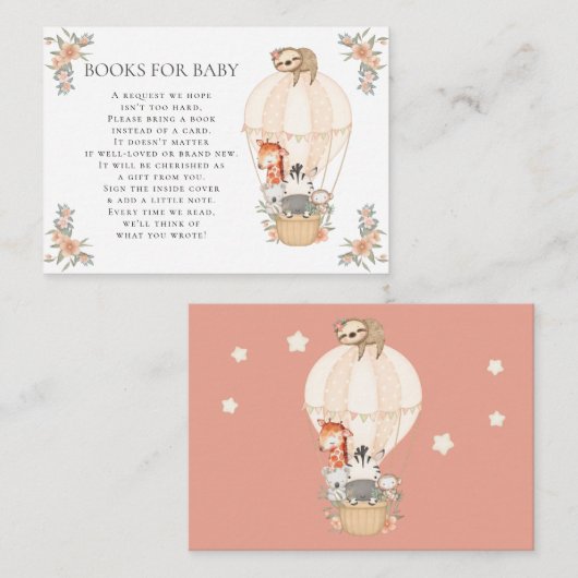 Carte D'accompagnement Hot Air Balloon Giraffe Zebra Sloth Books pour béb (Devant / Derrière)