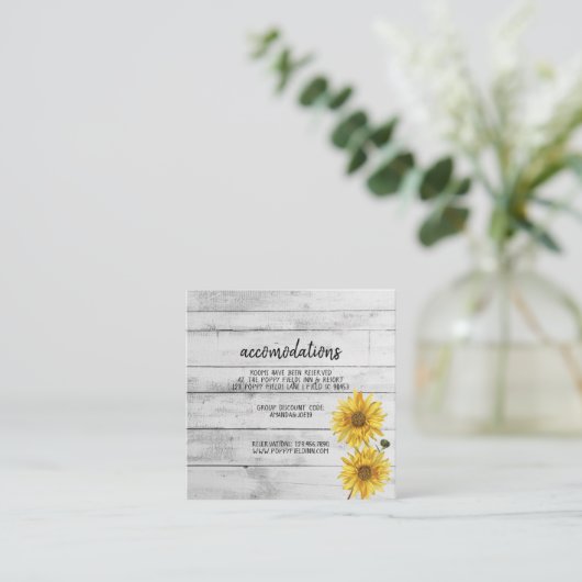 Carte D'accompagnement Hôtel Rustique Mariage de tournesols en bois blanc (Debout devant)