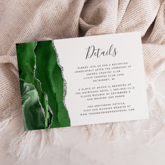 Carte D'accompagnement Hunter Green Silver Agate Détails du Mariage