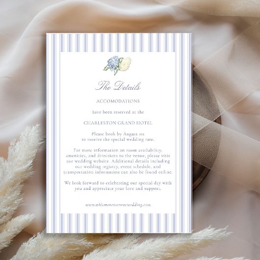 Carte D'accompagnement Hydrangea Formal Stripes Coastal Wedding Details